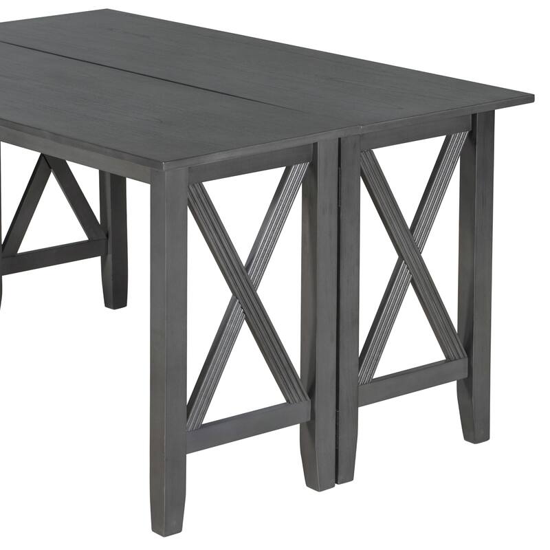 6-Piece Family Dining Set with Foldable Table and 4 Chairs and Bench