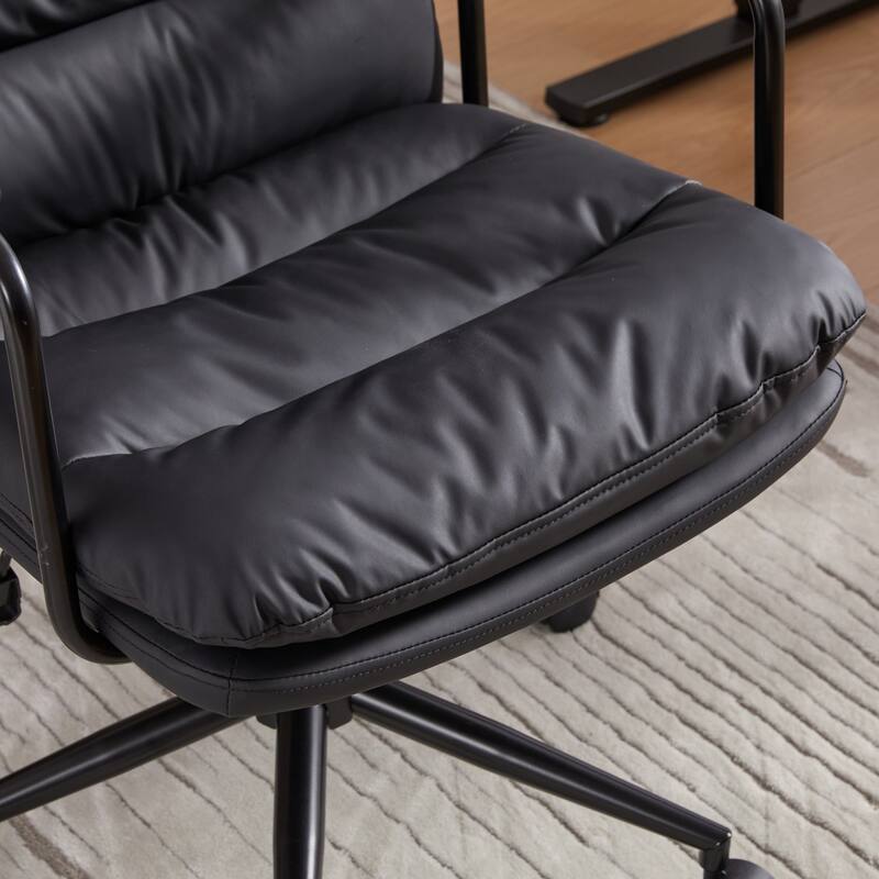 Roomfitters Upholstered Office Chair with Armrests and Swivel Base, Ergonomic Adjustable Height Computer Desk Chair