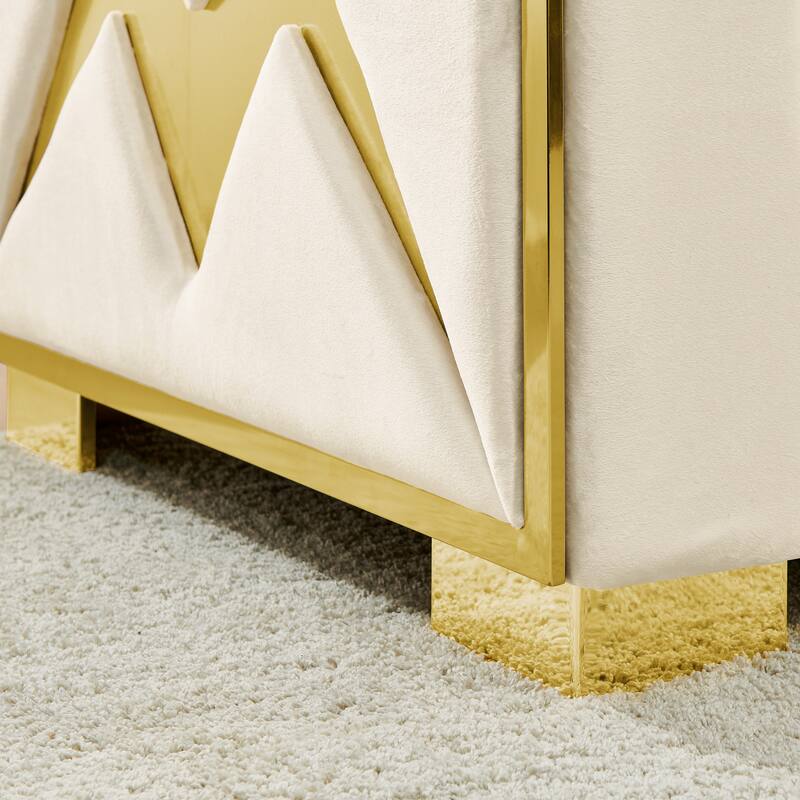 Velvet Chesterfield 3 Seater Sofa, Button Tufted Upholstered Sofa, Lounge Sofa with Stainless Steel Accents & Metal Legs