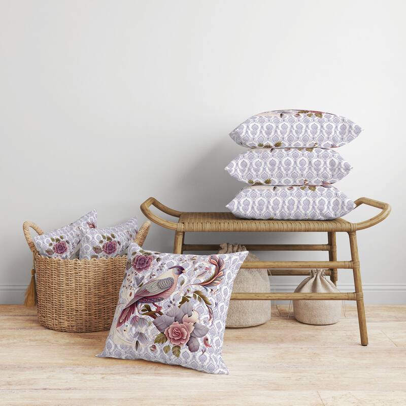 Songbird Rose Radiance Faux Suede Reversible Throw Pillow Grey and Pink
