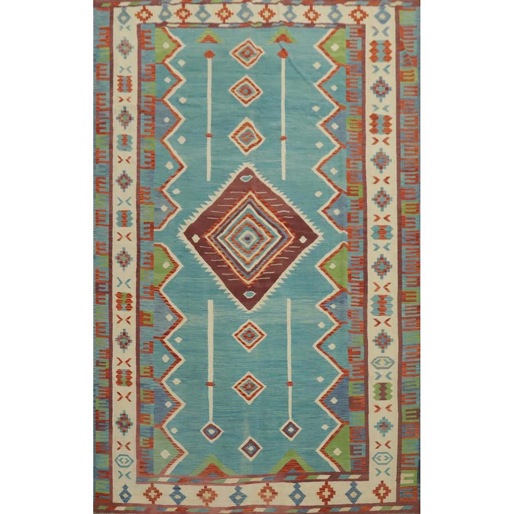 Hand Woven Oriental 100% Wool Carpet Southwestern Tribal Navy Blue & Blues Kilim Area Rug - 13' 0'' X 9' 7''