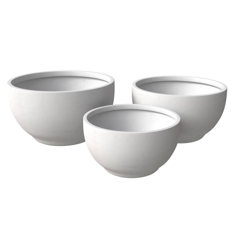 LeisureMod Grove 3-Piece Round Planter Set in Fiberstone and MgO Clay with Drainage, Indoor Outdoor Home Office Yard Patio Decor