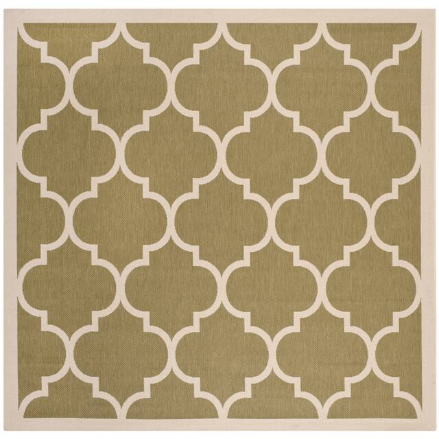 SAFAVIEH Courtyard Kathy Indoor/ Outdoor Waterproof Patio Backyard Rug - 7'1 x 7'1 Square - Green/Beige