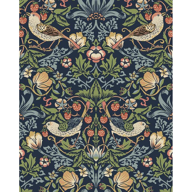 Seabrook Designs Fragaria Garden Prepasted Wallpaper - 20.5 in. W x 33 ft. L - Midnight Blue