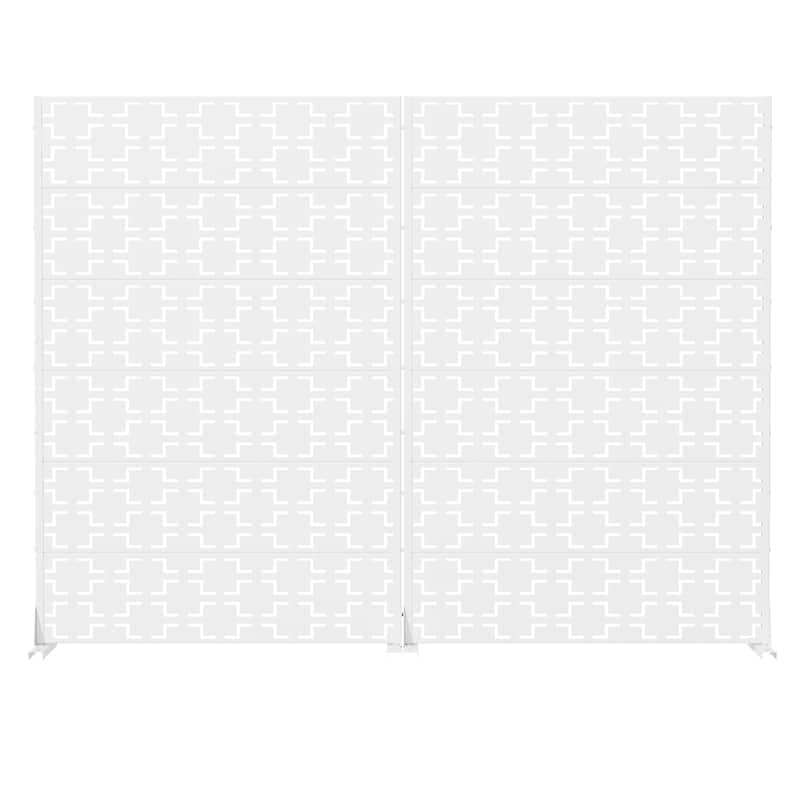 Outdoor Freestanding Metal Privacy Screen Decorative Garden Fence Set of 2