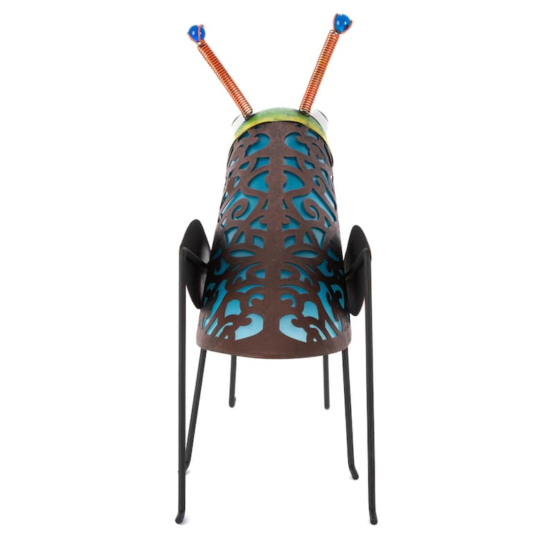 13.78 in. Solar Powered Green Metal Grasshopper