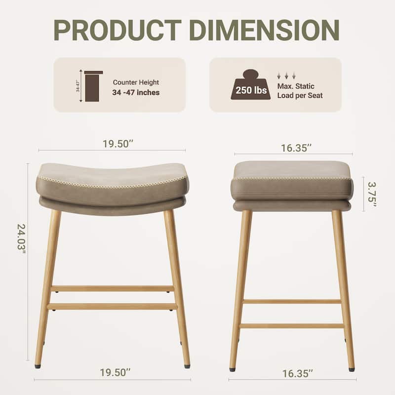 RENEWLINE Metal Bar Stools, 24 Inch Backless Counter Height Stools（Set of 2/3/4/6） with PU Leather Seat & Footrest