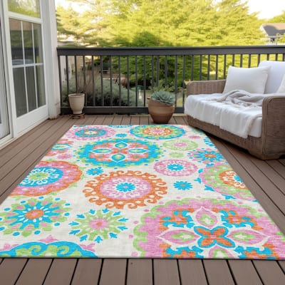 Machine Washable Indoor/ Outdoor Chantille Casual Medallion Rug