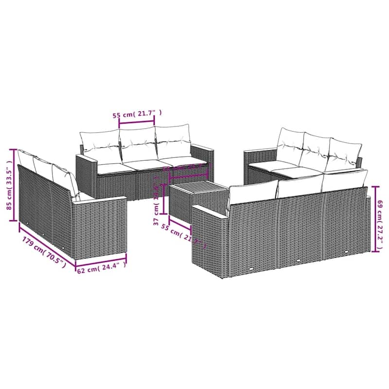 vidaXL Patio Sofa Set with Cushions Outdoor Conversation Furniture Poly Rattan