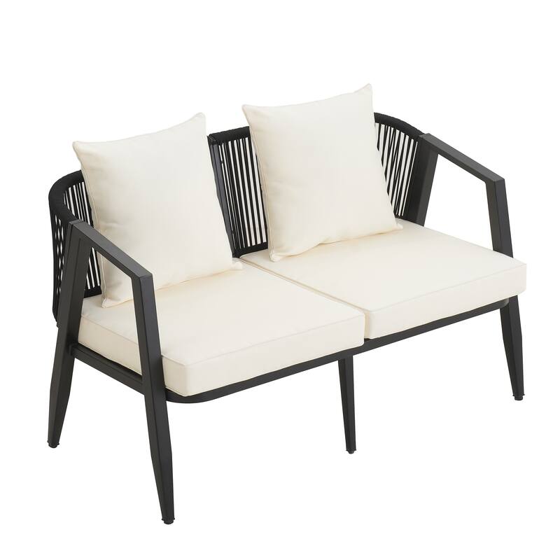 4-Piece Outdoor Iron Cnversation Sofa Set with Coffee Table and Cushions