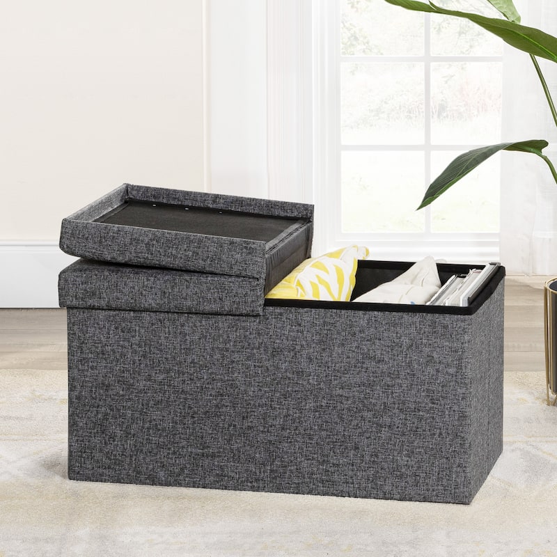 30 Inch Smart Lift Top Button Tufted Fabric Storage Ottoman by Crown Comfort