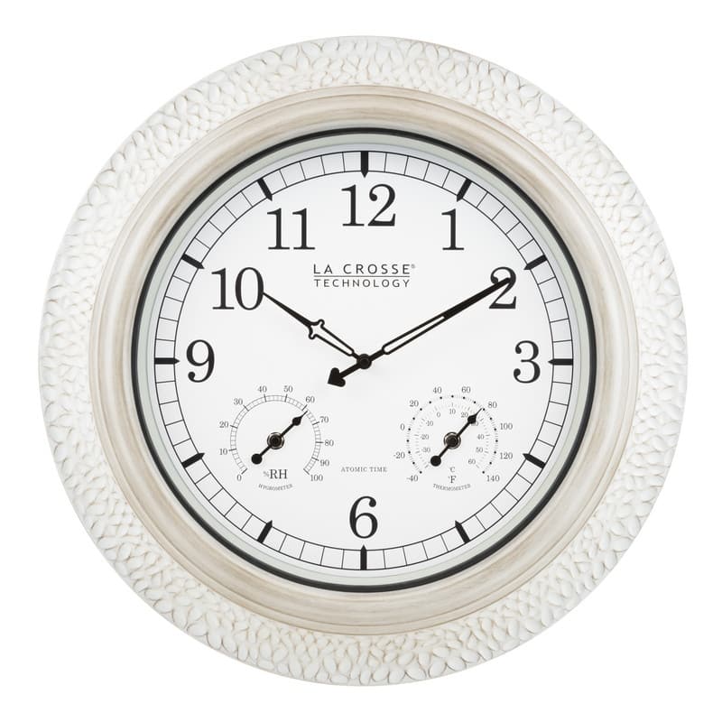 La Crosse 433-29917-INT 21" Outdoor Atomic White-Wash Metal Wall Clock