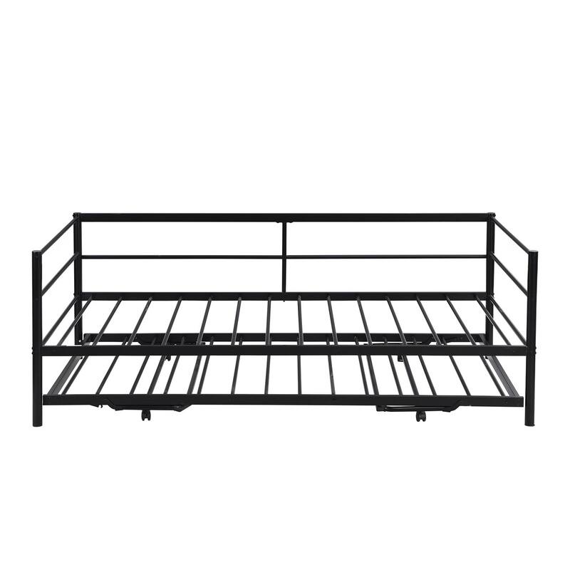 Merax Twin Size Metal Daybed with Adjustable Trundle, Pop Up Trundle