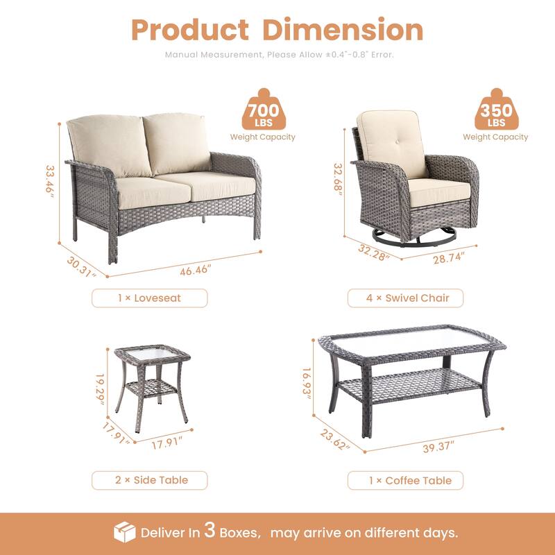 HOOOWOOO 8-piece Wicker Rattan Outdoor Furniture Patio Swivel Chair Set