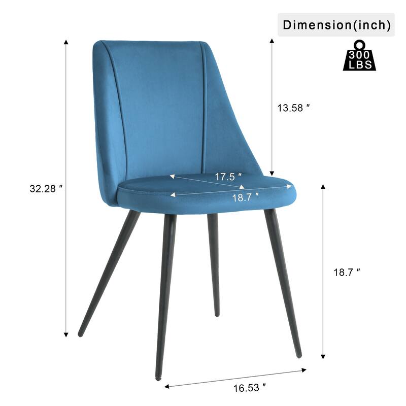 Modern blue velvet dining chair, fabric upholstery chair, black metal chair feet for home living room, bedroom, kitchen,