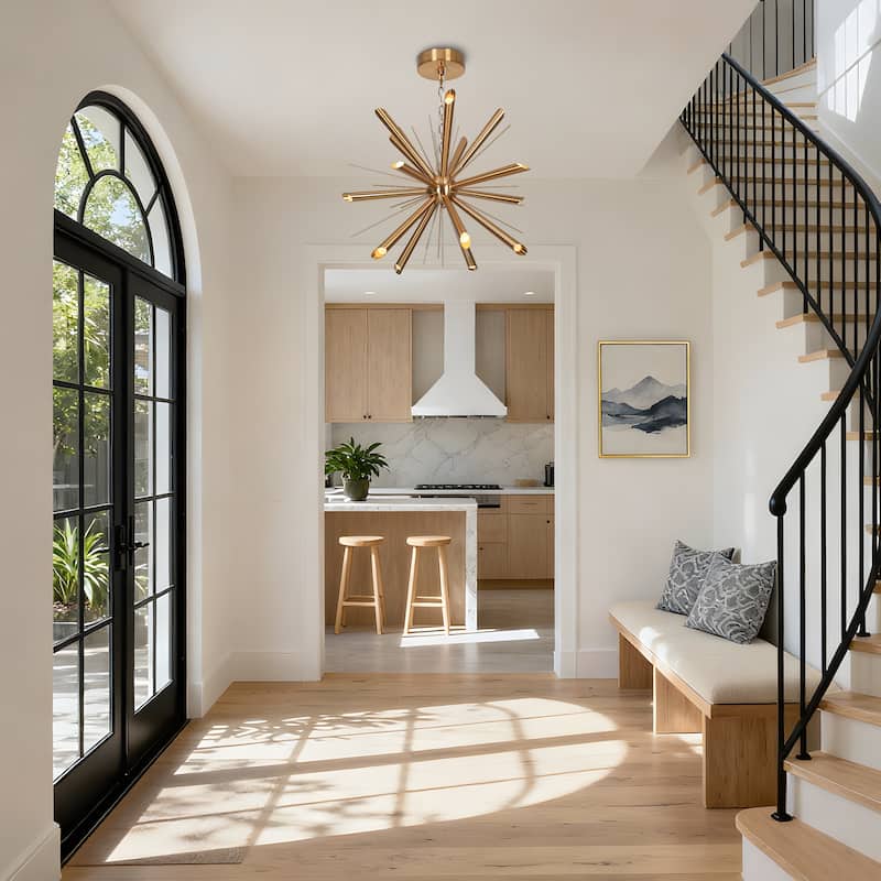 Modern Gold 15-Light LED Sputnik Chandelier for Living Room Hallway Foyer - D25.2"*H18.9"