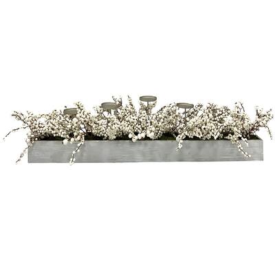 Fraser Hill Farm 42-inch 5-Candle Holder Centerpiece with White Berries in Wooden Box - 3.5 Foot