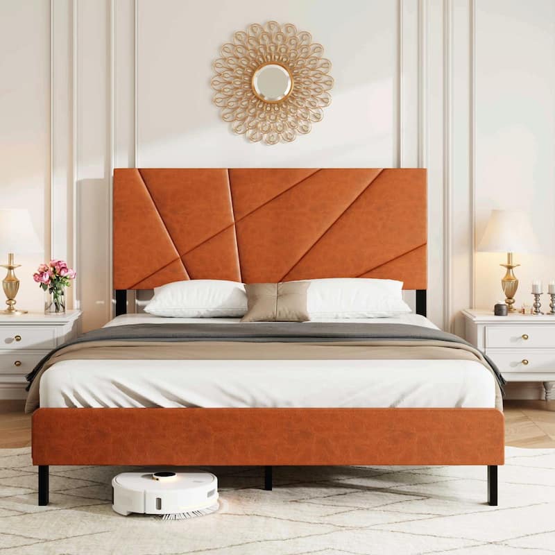 Metal Bed Frame, Square Platform Bed with Under-Bed Storage - Antique Brown - Full