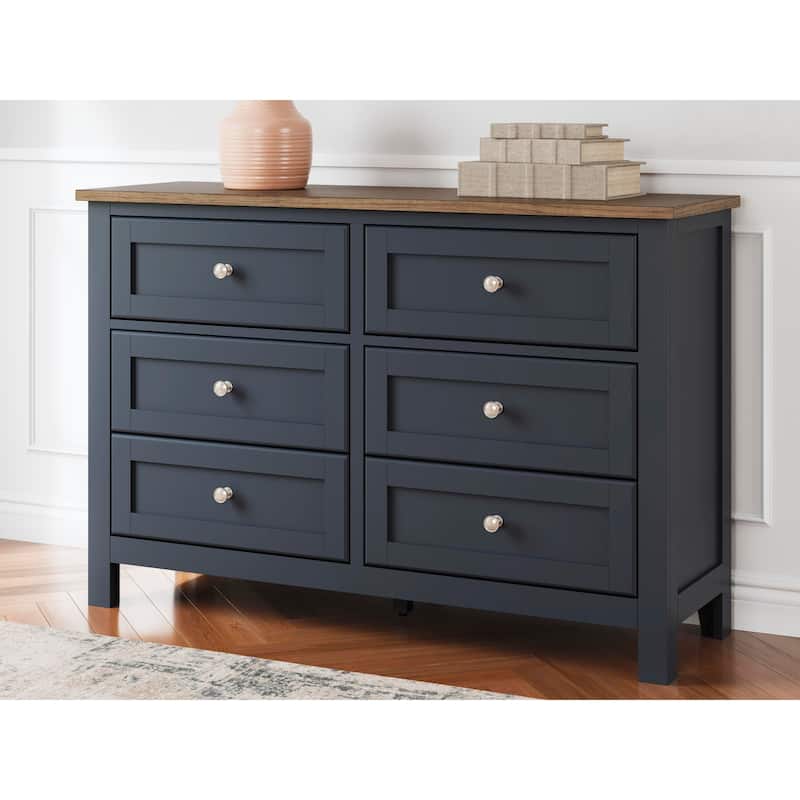 Signature Design by Ashley Landocken Brown/Blue Dresser - 6-drawer - Brown/Blue