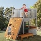preview thumbnail 1 of 6, Outdoor Wooden Play House Play Set for Kids with Lookout Post,Telescope and Climb Ramp Grey - Kids