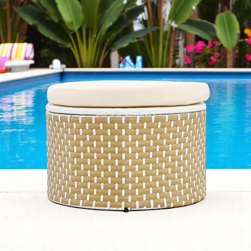 Outdoor Round Daybed with Retractable Canopy,Adjustable Table,Wicker Sectional Sofa with Cushions & Pillows,Patio Lounge Set