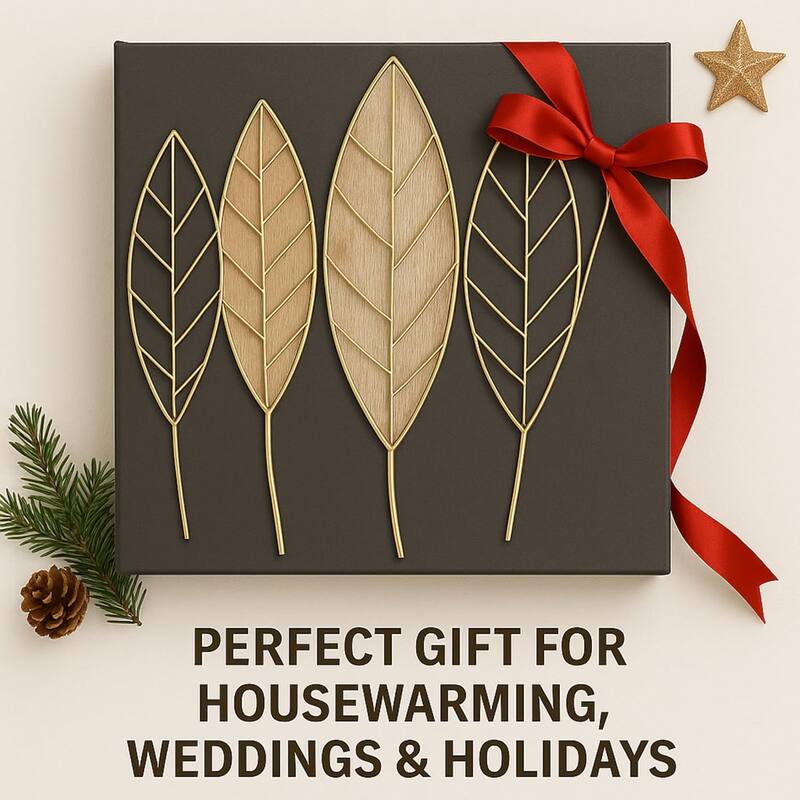 Gold Leaf Wall Art Vertical Metal Botanical Minimalist Sculpture 21x20