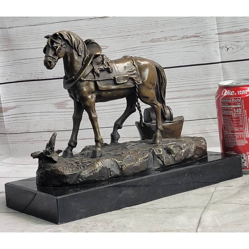 Working Draft Horse Bronze Sculpture Statue Figure Signed Art On Marble Base