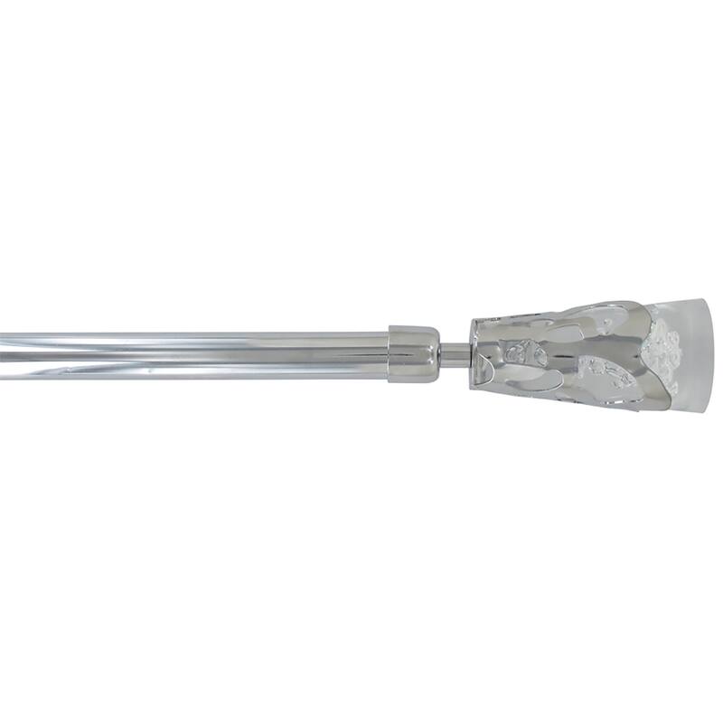 Adjustable Single Curtain Rod 50"-82" with Crystal-Look Finials and Brackets, Available in Silver or Chrome Finish - Chrome
