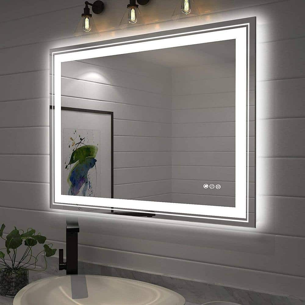 Rectangular Frameless LED Wall Bathroom Vanity Mirror Vertical and Horizontal Hang