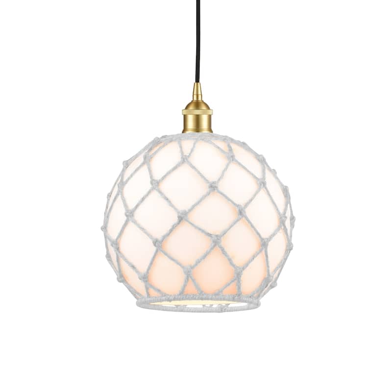 Innovations Lighting 616-1P-13-10 Farmhouse Pendant Farmhouse 10" Wide - Satin Gold / White Glass / White Rope