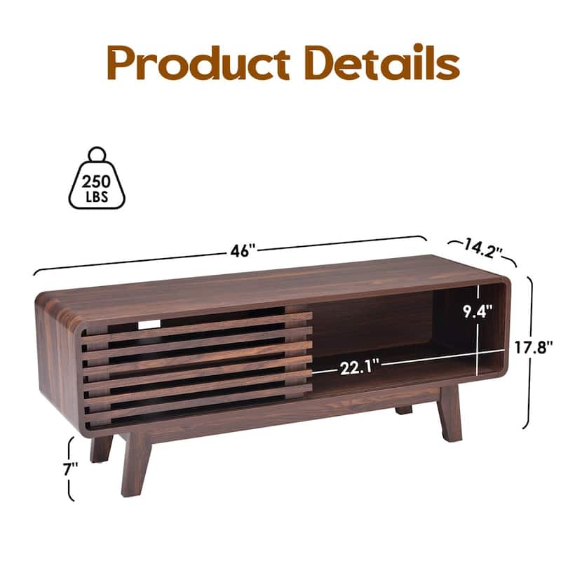 Mid-Century Modern TV Stand for TV Up to 59" with Sliding Slatted Door