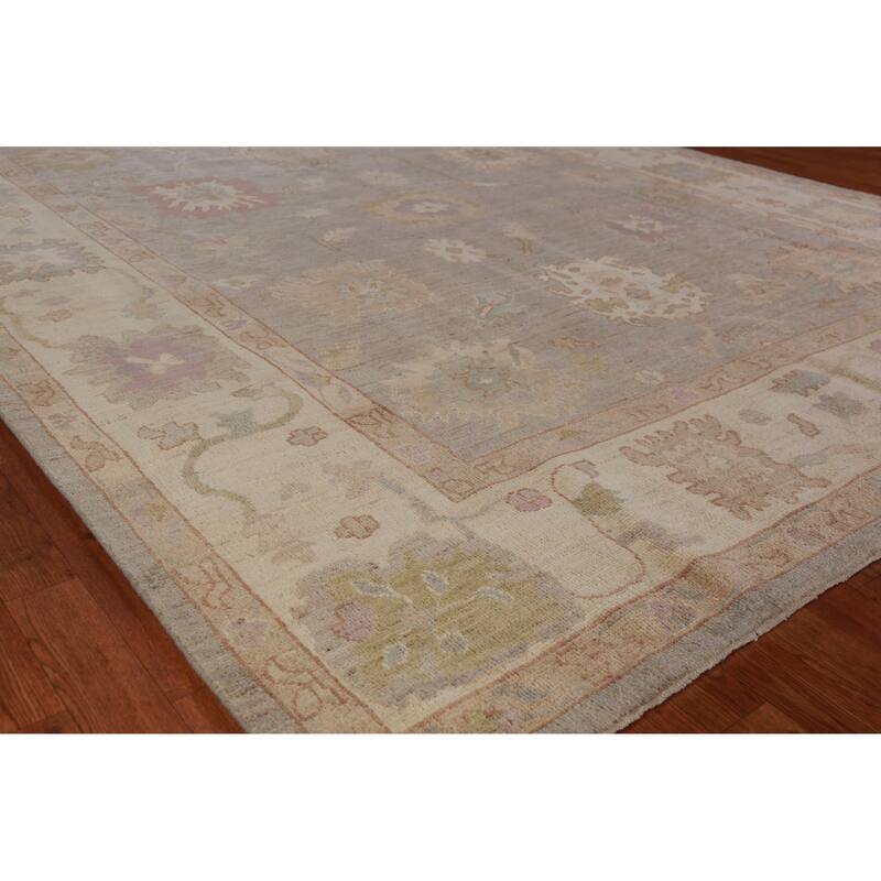 Hand Knotted Oriental 100% Wool Carpet Transitional All-Over Greys & Charcoal Oushak Area Rug - 9' 8'' X 8' 0''