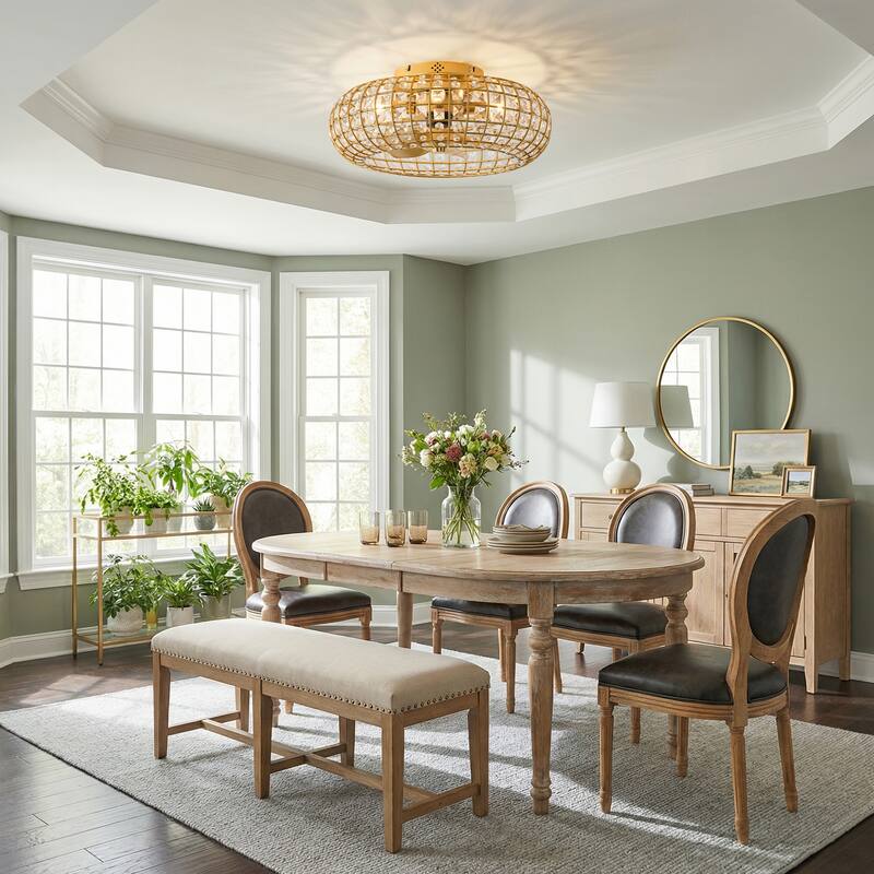 20" Modern Gold Caged 4-Light Crystal Low-Profile Flush Mount Ceiling Fan with Remote