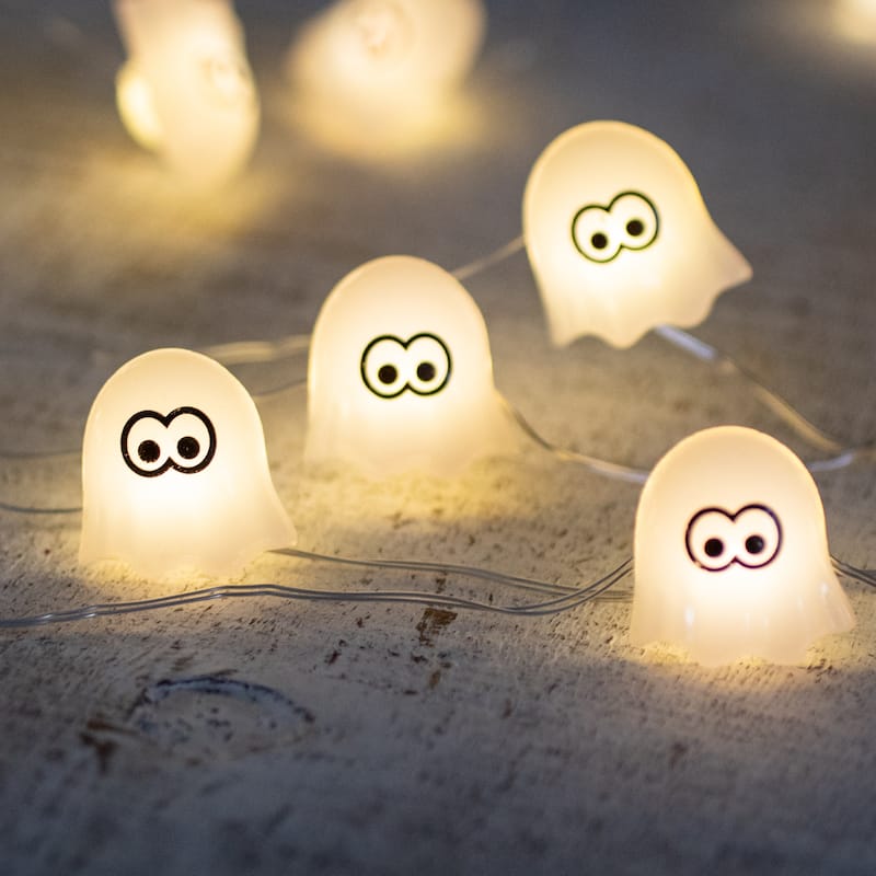 10-Count LED Halloween Ghost Fairy Lights, 6.5 ft Silver Wire