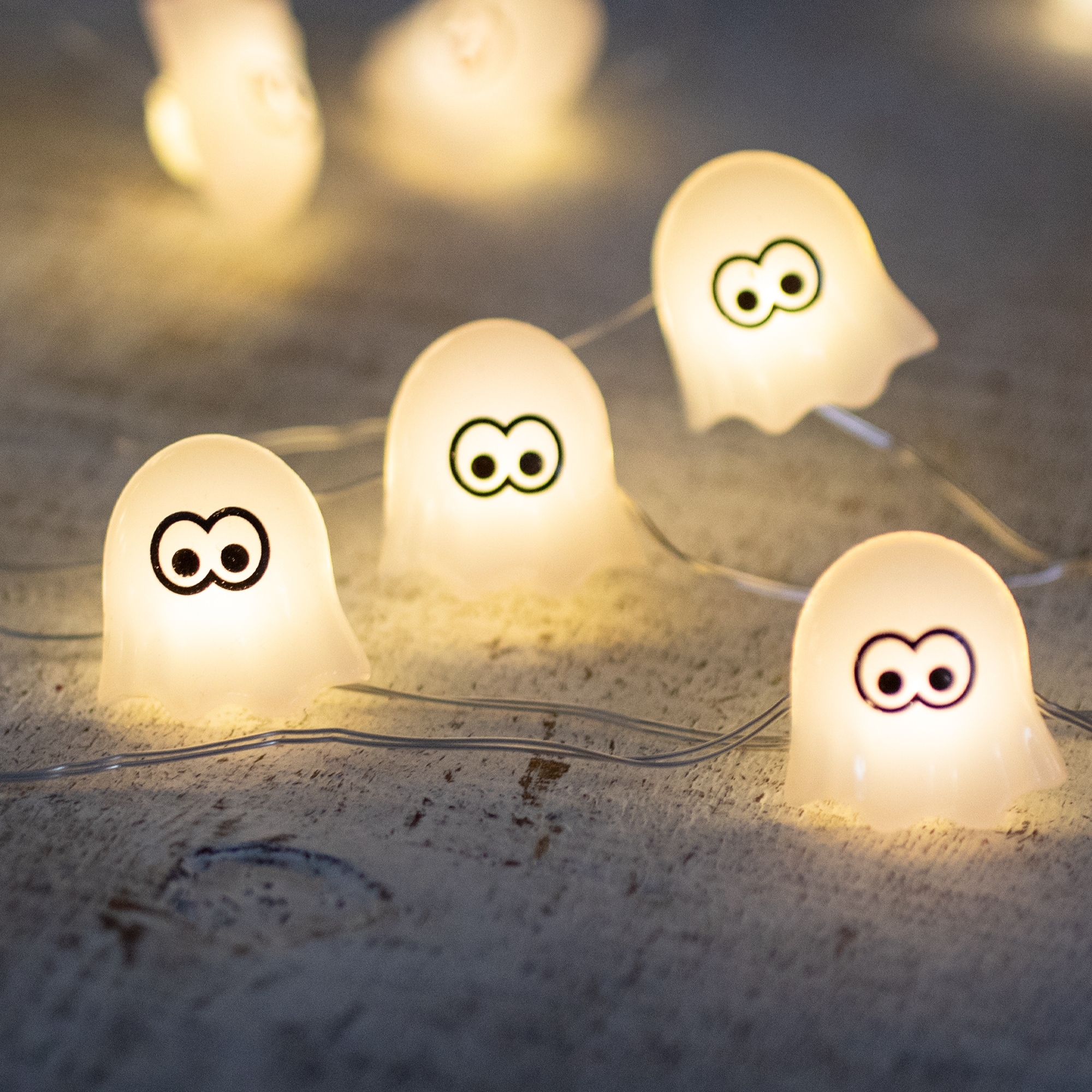 10-Count LED Halloween Ghost Fairy Lights, 6.5 ft Silver Wire