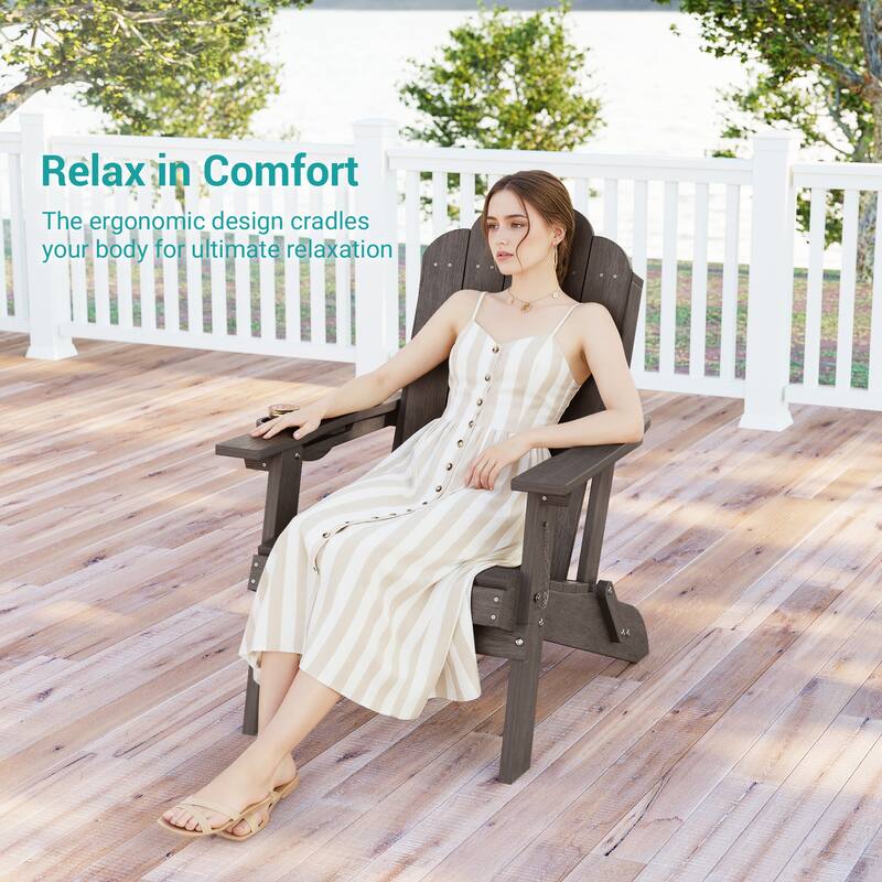 Foldable HDPE Adirondack Chair All-Weather W/ Cup Holder