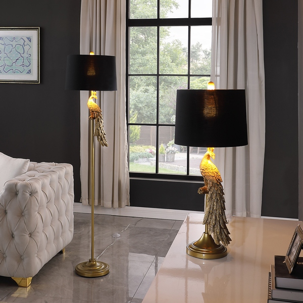64.5 In Modern Elegance Golden Peacock On A Pedestal Polyresin Floor Lamp Bed Bath Beyond 41871988