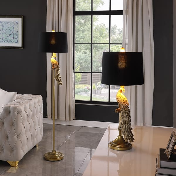 29' In Modern Elegance Golden Peacock On A Pedestal Polyresin Table Lamp