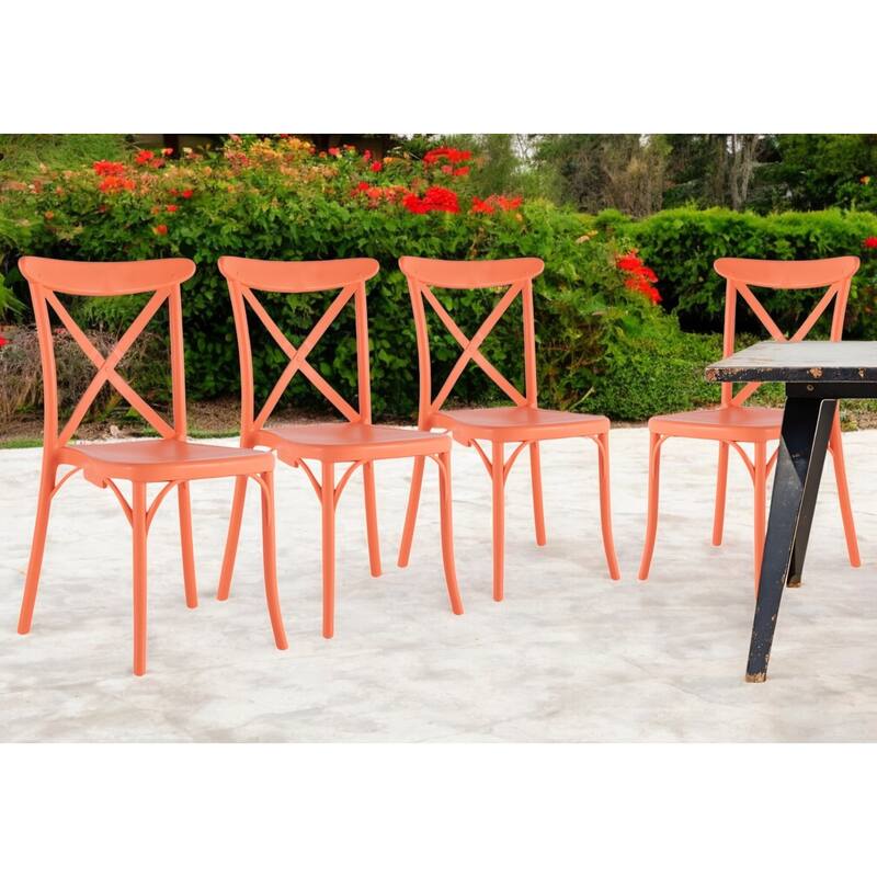 HomeRoots Set of Two Salmon Heavy Duty Plastic Outdoor Stacking Dining Chairs - Salmon