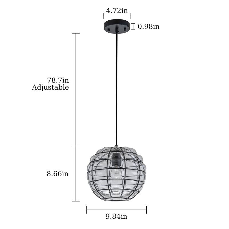 9.84 in. Industrial Clear Grid Glass Pendant Light