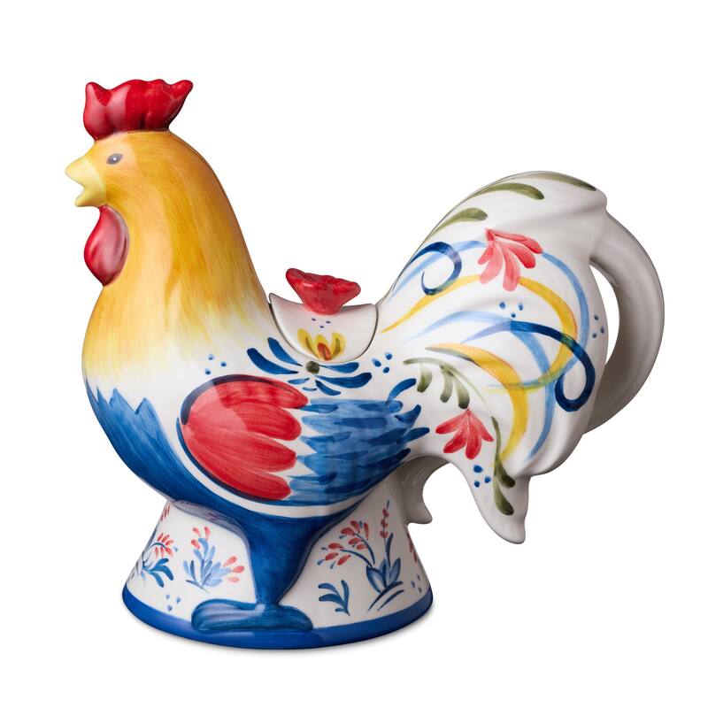 Certified International French Rooster 24 oz. 3-D Teapot - 8.75"L x 4.50"W x 8.25"H