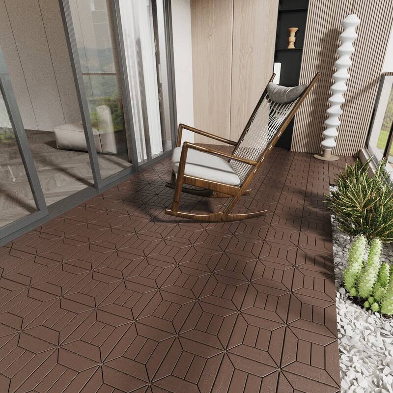 12" Interlocking Patio Deck Tiles – DIY Modular Flooring for Porch, Poolside, Balcony (44-Piece Set) - 44pcs