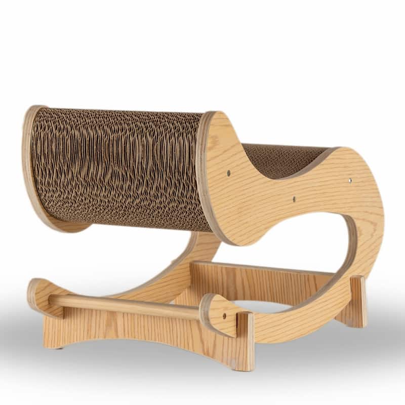 Real Wood Medium Wooden Cat Rocking Chair, Detachable Cat Swing Chair - Natural Beige
