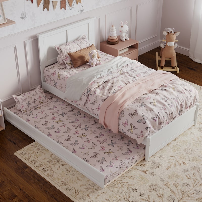 Felicity Twin Platform Bed with Panel Footboard & Twin Trundle in White