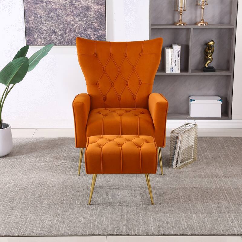 Modern Accent Chair with Ottoman for Living Room - Orange