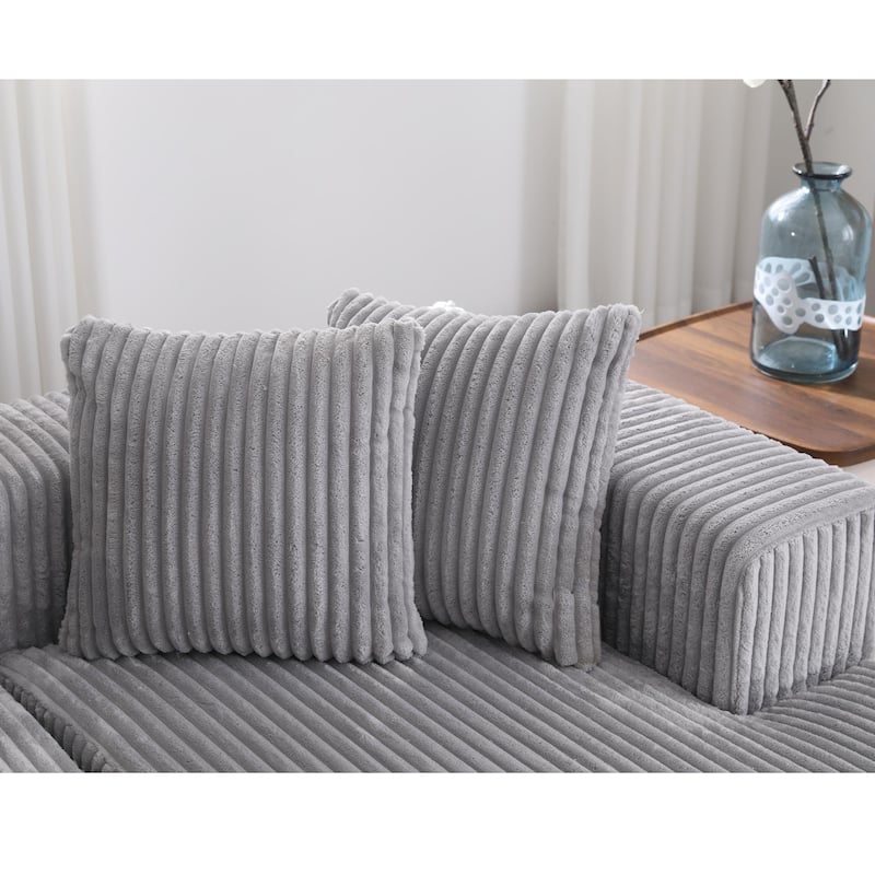 Large U-Shaped Sectional Couch with Chaise Lounge, Striped Corduroy Upholstery, Gray