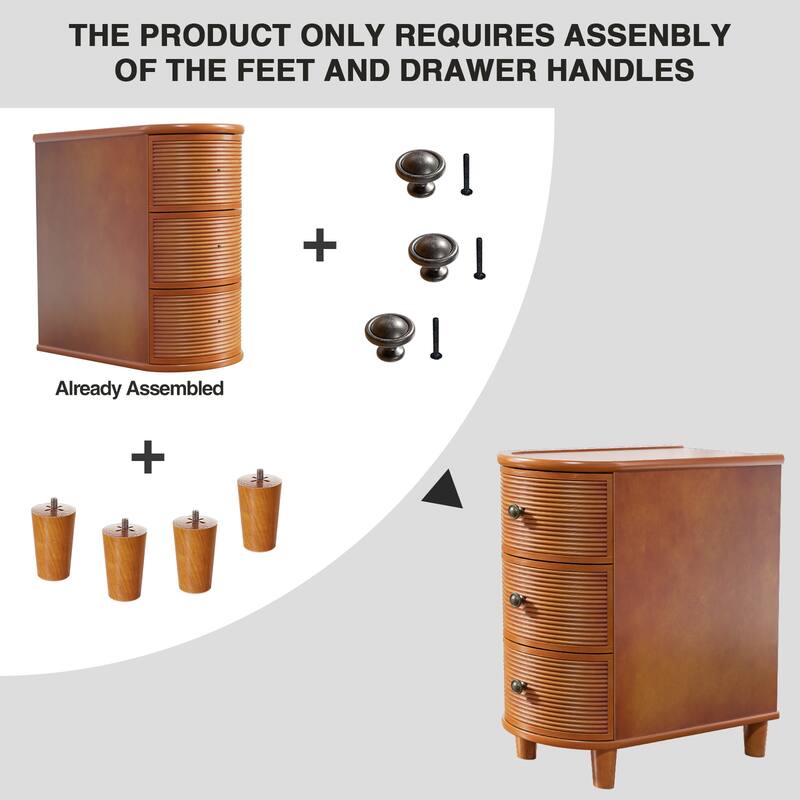3-Drawer Walnut Narrow End Table - Side Table for Living Room & Bedroom