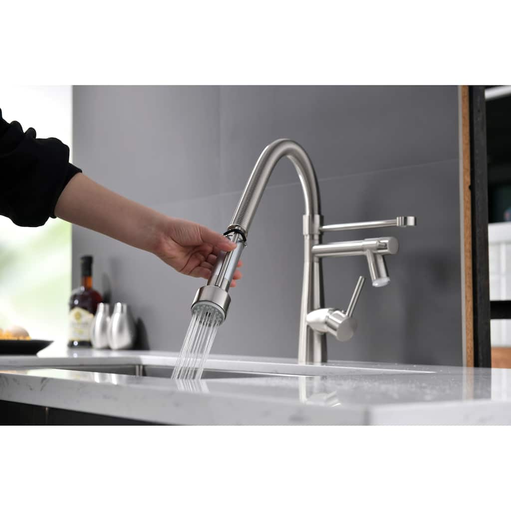 Brushed Nickel Modern Kitchen Faucet Pull Down with LED Light
