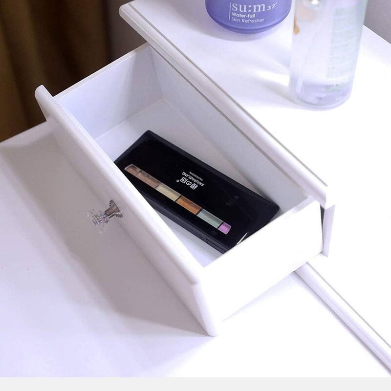 Modern Makeup Vanity Desk with Mirror, Light and Stool
