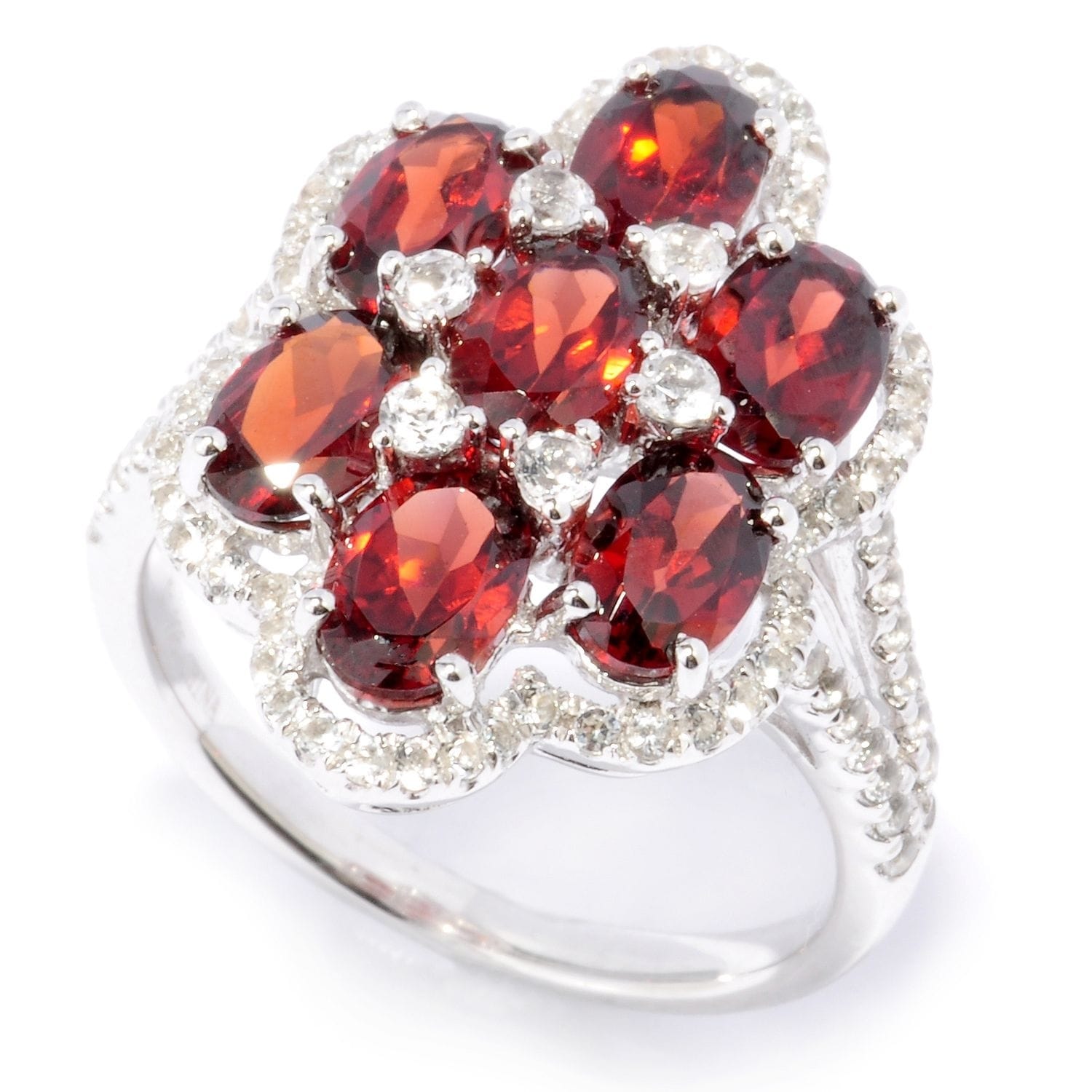 Pinctore 925 Sterling Silver Red Garnet and White Topaz Ring